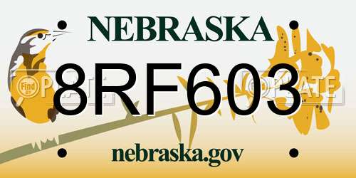8RF603 Nebraska License Plate
