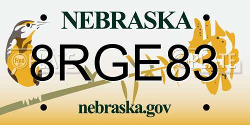 8RGE83 Nebraska License Plate