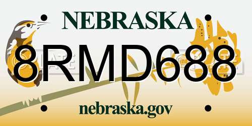 8RMD688 Nebraska License Plate