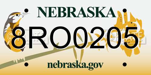8RO0205 Nebraska License Plate