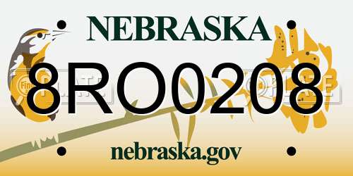 8RO0208 Nebraska License Plate