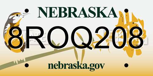 8ROQ208 Nebraska License Plate