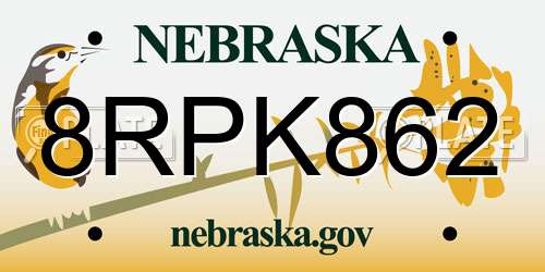 8RPK862 Nebraska License Plate