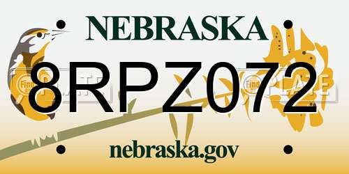 8RPZ072 Nebraska License Plate