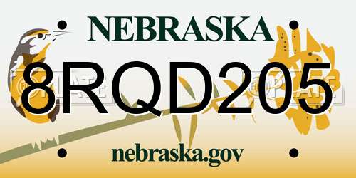 8RQD205 Nebraska License Plate