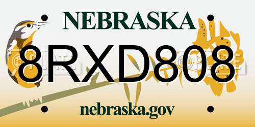 8RXD808 Nebraska License Plate