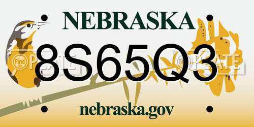 8S65Q3 Nebraska License Plate