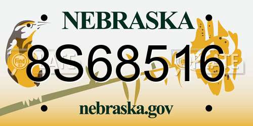8S68516 Nebraska License Plate