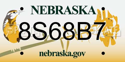 8S68B7 Nebraska License Plate