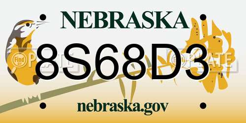 8S68D3 Nebraska License Plate