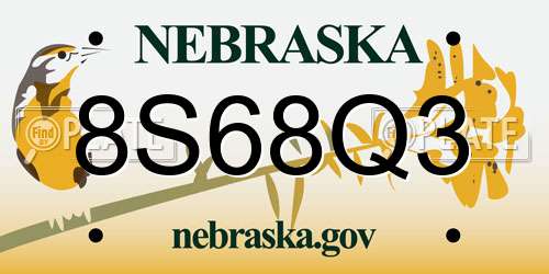 8S68Q3 Nebraska License Plate