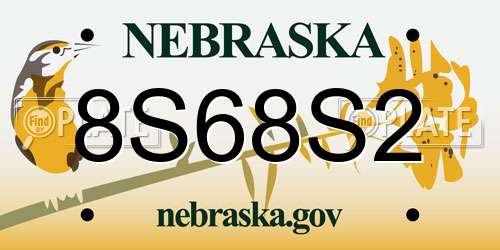 8S68S2 Nebraska License Plate