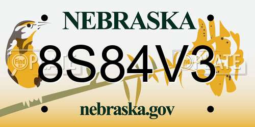8S84V3 Nebraska License Plate
