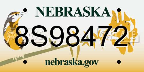 8S98472 Nebraska License Plate