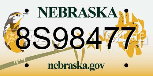 8S98477 Nebraska License Plate