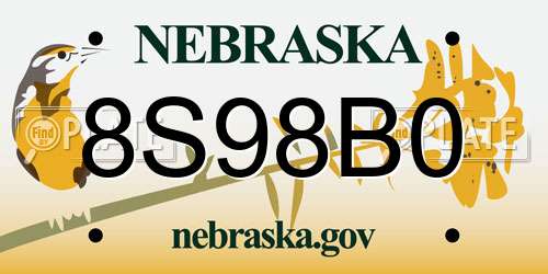 8S98B0 Nebraska License Plate