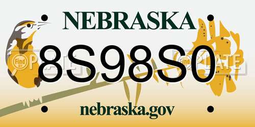 8S98S0 Nebraska License Plate