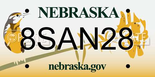 8SAN28 Nebraska License Plate