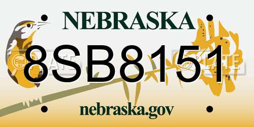 8SB8151 Nebraska License Plate