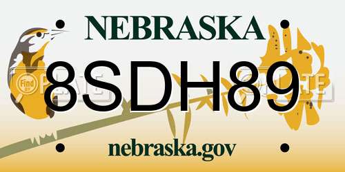 8SDH89 Nebraska License Plate