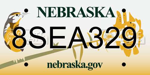 8SEA329 Nebraska License Plate