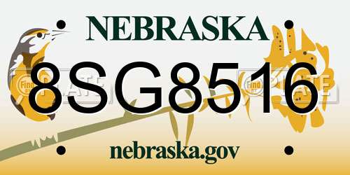 8SG8516 Nebraska License Plate