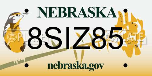 8SIZ85 Nebraska License Plate