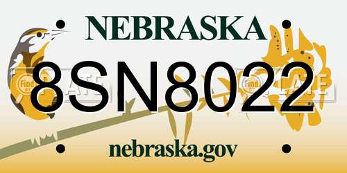 8SN8022 Nebraska License Plate