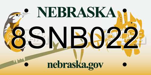 8SNB022 Nebraska License Plate