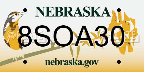 8SOA30 Nebraska License Plate