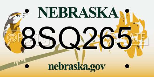8SQ265 Nebraska License Plate