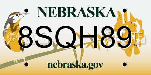 8SQH89 Nebraska License Plate