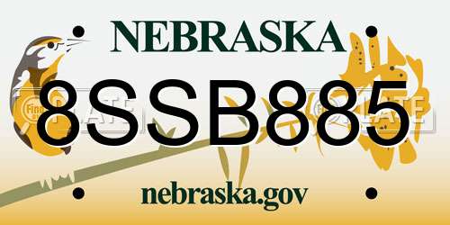 8SSB885 Nebraska License Plate