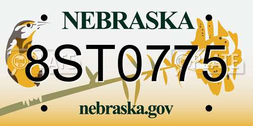 8ST0775 Nebraska License Plate