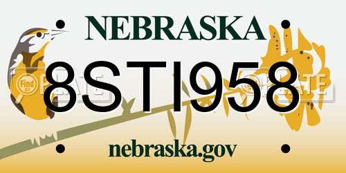 8STI958 Nebraska License Plate