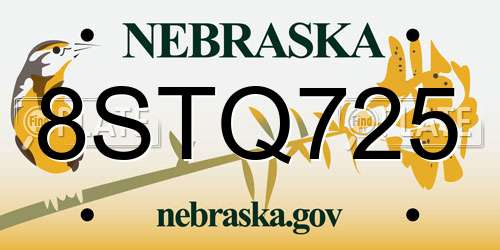8STQ725 Nebraska License Plate