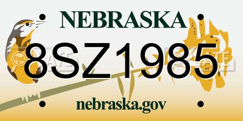 8SZ1985 Nebraska License Plate