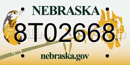 8T02668 Nebraska License Plate
