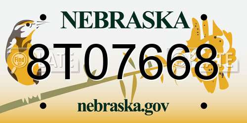 8T07668 Nebraska License Plate