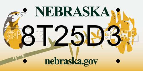 8T25D3 Nebraska License Plate