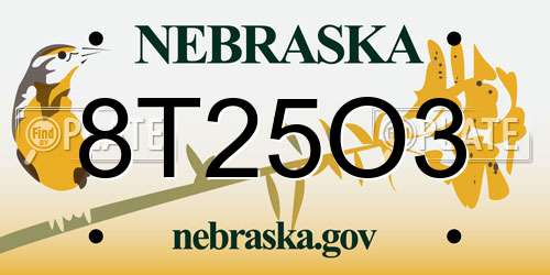 8T25O3 Nebraska License Plate
