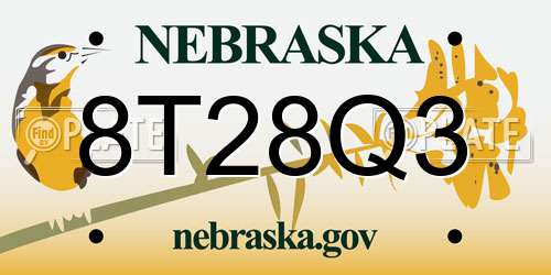 8T28Q3 Nebraska License Plate