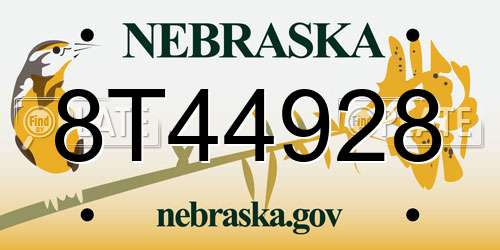 8T44928 Nebraska License Plate