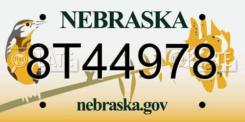 8T44978 Nebraska License Plate
