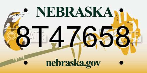 8T47658 Nebraska License Plate