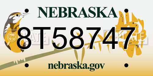 8T58747 Nebraska License Plate