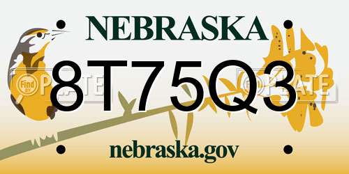 8T75Q3 Nebraska License Plate