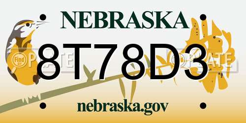 8T78D3 Nebraska License Plate