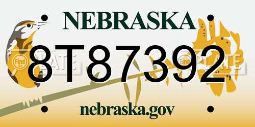 8T87392 Nebraska License Plate