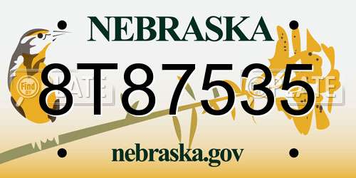 8T87535 Nebraska License Plate